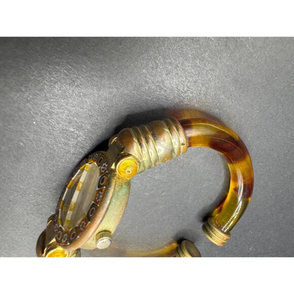 Ladies Venetiae Art Glass Millefiori Glass Gold Tone Tortoise Shell Bangle Band main image 5